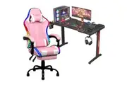 Advwin RGB LED Gaming Desk and Gaming Chair Set Pink & White