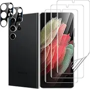 [3+2Pack] for Samsung Galaxy S21 Ultra Screen Protector, Areaphmet 3 Pack Soft TPU Film with 2 Pack Camera Lens Protector [Fingerprint Compatible] 3D Curved Max Coverage, HD Screen Protector for Galaxy S21 Ultra
