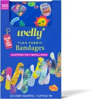Bandage Clip N' Go Tin & Refill Pack | Adhesive Flexible Fabric Bandages and Tin