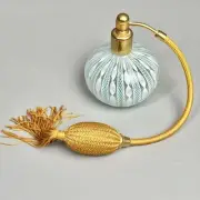Vintage Murano Latticino Ribbon Glass Perfume Atomizer w/ Gold Tassle Tail