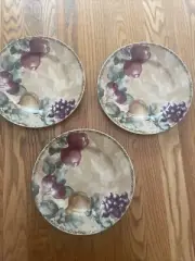 (3} CHERI BLUM 222 Fifth CORTLAND 10 5/8" Fruit DINNER PLATES - Lot Of 3 NOS