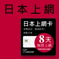 在飛比找ETMall東森購物網優惠-日本上網卡 - 8天吃到飽 每日高速1GB(可熱點分享)