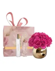 [Vicky Yao] Purple 12 Alice Roses Golden Ceramic Pot & Jasmine Magnolia Fragrance 50ml