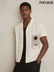 Reiss White Coast Graphic Print Cuban-Collar Shirt (F45267) | $155