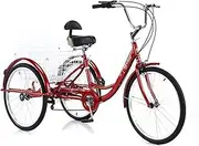 Adult Tricycle Trike Cruise Bike 24 Inch Wheel 7 Speed 3 Wheeled Bicycle with Large Size Basket for Recreation Shopping Exercise Picnic Cycling Pedalling