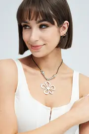 Silver Flower Pendent Necklace - Size ONE, Women's Ring