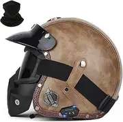 Bluetooth Motorcycle Helmets with Face Shield and Visor, German Style Motorcycle Helmet for Adults, ECE Approved Retro Half Shell Helmet for Moped Cruiser Scooter