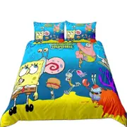 v2279 Bed Sheets Cartoon SpongeBobed Bedding Set,Sponge-bob print Duvet Cover,Patricks Squidwards Quilt Cover Pillowcase Bed Set For children 3-Piece