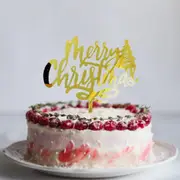 Gold Mirror Acrylic Merry Christmas with Xmas Tree Cake Topper