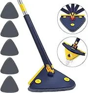 360° Rotatable Adjustable Cleaning Mop With Automatic Water Squeezing Function - Improved Triangle Telescopic Spin Mop for Home Floor/Window/Wall (Blue With 5 Heads)