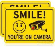 2-Pack Smile You’Re on Camera Sign, Video Surveillance Signs Outdoor, UV Printe
