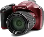 Minolta Pro Shot 20MP Digital Camera – 67x Optical Zoom, Full 1080p HD Video, Optical Image Stabilization, Wi-Fi, 3-inch Articulating LCD Screen, 27 Scene Modes – Includes 16GB SD Card (Red)