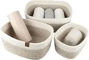 LA JOLIE MUSE Tulardom Cotton Rope Woven Storage Basket Set of 3, Multipurpose Organizer Bins with Handles,White & Dark Gray
