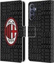 Head Case Designs Officially Licensed AC Milan Red and Grey Crest Patterns Leather Book Wallet Case Cover Compatible with Samsung Galaxy A15