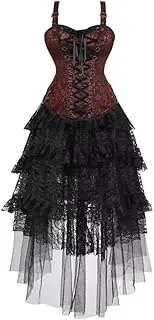 [Hengzhifeng] Medieval Corset Steampunk Bustier with Lace skirt Dancewear Cosplay Costume Women