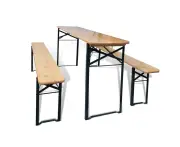 Foldable 2 Benches Parasol Hole Garden Beer Table Set