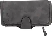 [COLLBATH] Frosted Pu Women's Long Wallet Snap Closure Pouch Multiple Pocket Zipped Purse Grey