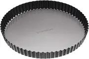 MasterClass 28 cm Loose Bottomed Tart Tin, Fluted Round Quiche Pan with PFOA Non Stick, Robust 1 mm Thick Carbon Steel, 11 Inch, Black