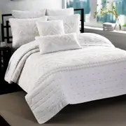 Quilted King Size Cotton Coverlet Bedspread Set White and Gold