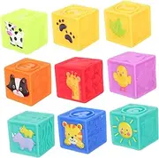 HONMEET 9pcs Soft Building Blocks Set for Colorful Early Safe Educational for Boys for Bath Travel Activities