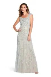 AIDAN MATTOX Cap Sleeve Beaded Ball Gown