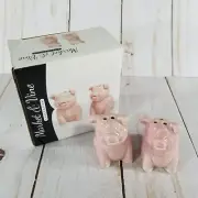 Ceramic Pink Pig Collectible Mini Salt & Pepper Shakers, New In Box, 1.75" Tall