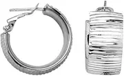[JewelryWeb] 925 Sterling Silver Rhodium Plated Tree Bark Design Round Hoop Earrings-Hoop Earring for Women
