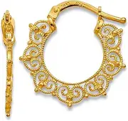 [JewelryWeb] 14k Solid Yellow Gold Polished Fancy Pattern Hoop Earrings 19x21mm Wide 9mm Thick-Hoop Earring for Women