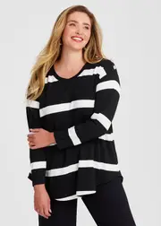 [Virtuelle] Taking Shape Bamboo Ponte Block Stripe Top Size 22 in Black / OFF White - Plus Size Women's Clothing Black / Off White
