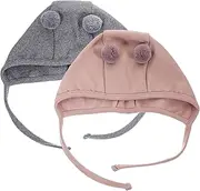 [Generic] 2pcs Newborn Cotton Hats Adorable Ear Design Warm Headwear for Boys Stylish Cap Grey for Spring Autumn for Parents
