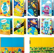 8 Kids Pocket Folders - Homework Folders in Futuristic Robots, Spaceships and Blocks Themes - Kids Folders with Pockets -8 Unique Designs in Front and Back Cover- 2 x 9.25 inch (8 Pack)