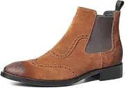 [Generic] Mens Oxford Boots Genuine Leather Pointed Toe Chelsea Boots Pull On for Meeting First Layer Decorate