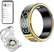 Smart Ring Fitness Tracker - Heart Rate & Blood Oxygen Monitor, Sleep & Activity Tracking, Gesture Control, IP68 Waterproof, Rechargeable Charging Case, No Subscription, for iOS & Android(Glold 12)