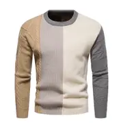 Nevenka Mens Knitted Sweater for Fall Winter Colorblock Crewneck Pullover-Khaki