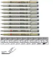 Sakura Pigma Micron Black 003 005 01 02 03 04 05 08 Graphic 1 Brush 10 Pen Set