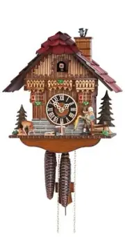 Cuckoo Clock Black Forest house with moving clock peddler HO 160 NEW