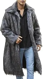[Qolkmuiy-GJ] Men's Fox Fur Winter Coat Jackets Casual Fluffy Winter Long Jacket Faux Fur Turn-Down Collar Coat
