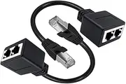Coupler Ethernet Splitter with 20cm Cable 1 to 2 Female to Female Ethernet Coupler RJ45 Connector for Cat7 Cat6 Cat5e Cat5 LAN Ethernet Cable Extension Adapter (2Pack, with Cable)