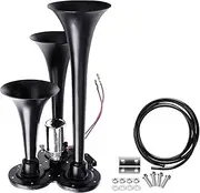 DC 12V/24V Triple Trumpet Train Air Horn Kit Super Loud Sound for 12V Vehicles Trucks Motorcycles
