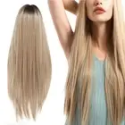 Front Lace Wig Bangs Long Straight Blond Hair Synthetic Heat Resistant Fiber EUJ