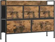 [SONGMICS] Chest of Drawers for Bedroom, 5 Fabric Drawers with Handles, Storage Organiser Unit, for Living Room, Hallway, Steel Frame, Rustic Brown and Ink Black LTS135B01