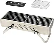 Portable Charcoal Grill and Smoker, Foldable Grill with Storage Bag and Stainless Steel Baking Mesh, Grills Outdoor Cooking Charcoal for Camping, Picnics, Gardens and Beach Parties,White