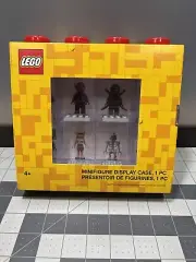 LEGO Display Case For 8 Mini Figures Clear With Red Plastic Gray Bases 8” NEW