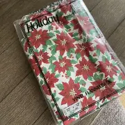 Vintage Red Poinsettia Flannel Back Vinyl Tablecloth 52” NEW