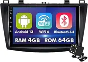 9 Inch IPS Touchscreen Android 13 Car Stereo for Mazda 3 2010-2013 with Wireless CarPlay & Android Auto 4+64GB Car Radio, Support GPS, WiFi 6, Bluetooth,5.4, FM Radio, Backup Camera, SWC, Dual USB