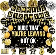 We Will Miss You Party Decorations for Men Women, Black Gold Farewell Party Supplies - Rude That You'Re Leaving But Ok Banner Hanging Swirls Pompoms，Great for Retirement Going Away Job Change Party