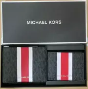 Michael Kors Billfold Wallet Box Set Black Flame Red Logo 36H1LGFF1B NIB $178 F