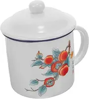 HOODANCOS Retro Enamel Mug with Lid Durable Reusable Drinking Cup for Coffee Tea and Water for Home Office and Festive Occasions Stylish Peach Blossom Design