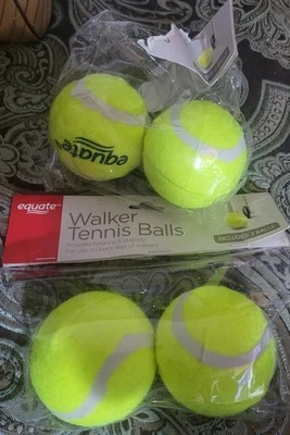 Tennis Balls - For Walkers - Back Legs - Yellow - 4 Balls - By Equate - NEW