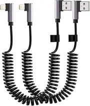 Opluz Lightning Charger Cable, 2 Pack 90 Degree Coiled USB A Fast Charge Cord with Carplay, [Apple MFi Certified] Stretch Short iPhone Charging Cords for iPhone 14/13/12/11 Pro Max/XR/XS/X/8/7/iPad